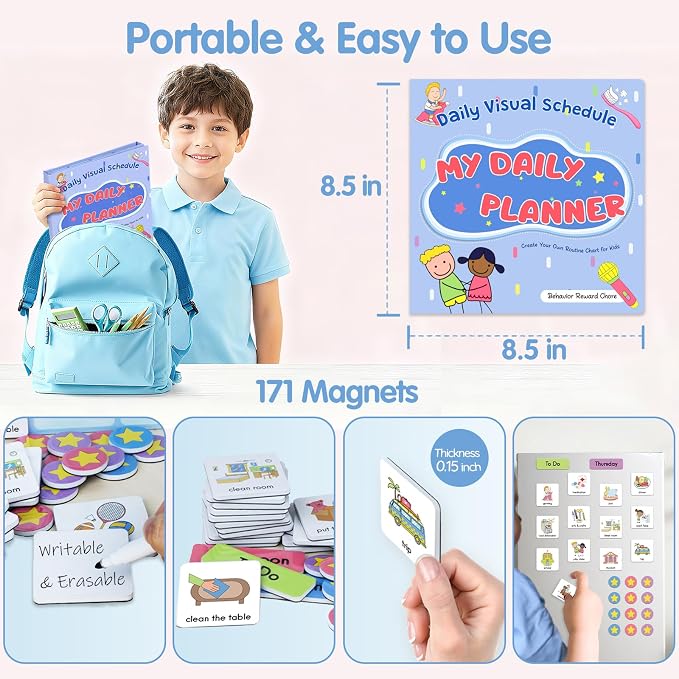 ALSLEA Magnetic Visual Schedule, Morning & Bedtime Routine Chart, Magnetic Chore Chart Cards, Customizable Daily Planner with 171 Magnets ADHD, Autism Learning Material, Early Childhood Education Aid - Image 4