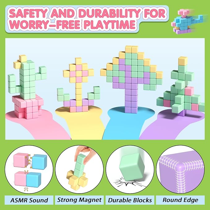 Apluses 45PCS Magnetic Blocks - Kids Girl Toys, Magnet Building Blocks, STEM Sensory Outdoor Autism Toys for 3-5 Year Old Boys & Girls, Magnetic Cubes Classroom Must Haves for Kids Ages 3+ - Image 3