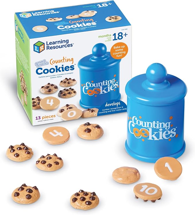 Learning Resources Smart Counting Cookies - Chocolate Chip Play Food, Preschool Activities, Toddler Sensory Toy, Play Kitchen Accessories, Sorting and Stacking, Fine Motor Numbers , Math Games by LearningResources