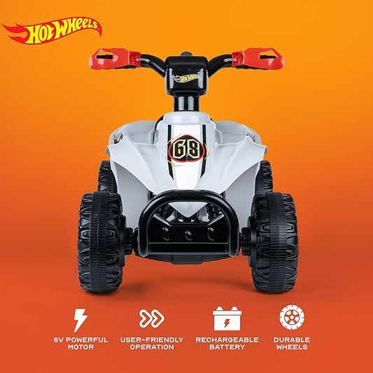 Hot Wheels - 6V ATV Quad for Kids, Powerful and Safe Ride-On Toy with Rechargeable Battery, Forward and Reverse Driving, Max Weight Capacity of 55 LBS, Ages 2-3 Years
