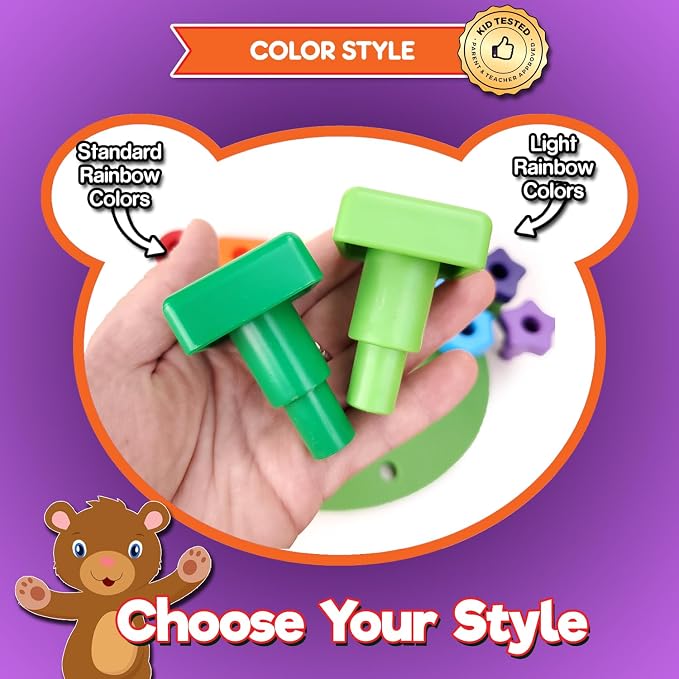 Grab & Stack Jumbo Shapes Pegboard - Sort, Count, Match & Play 18pc + eBook - Image 7