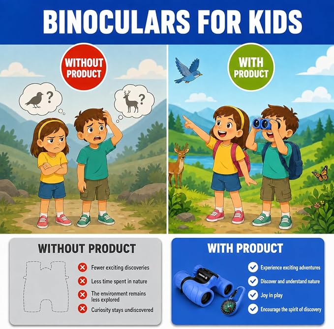 Binoculars for Kids – Perfect Toy for Little Boys and Girls – Extensive Set Incl. Magnifying Glass & Compass – Powerful Magnification 8X21 – 3 to 12 Year Old Kids for Toddler - Image 4