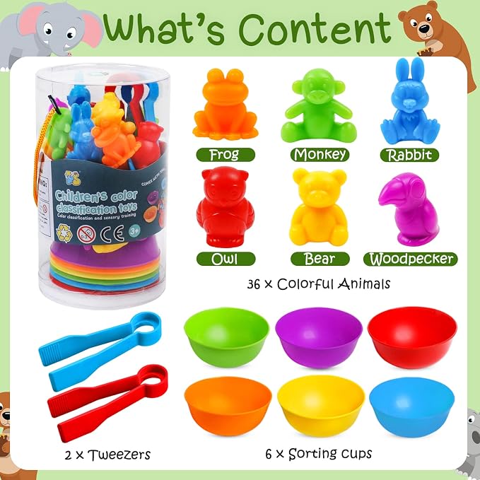 Counting Color Sorting Toys Animals Matching Games with Rainbow Bowls,Preschool Learning Educational Montessori Sensory Training Easter Basket Stuffers Gifts for 3 4 5 Year Old Kids - Image 2