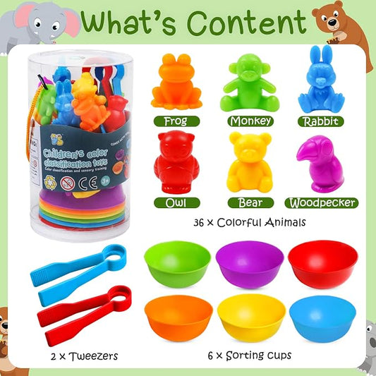 Counting Color Sorting Toys Animals Matching Games with Rainbow Bowls,Preschool Learning Educational Montessori Sensory Training Easter Basket Stuffers Gifts for 3 4 5 Year Old Kids - Image 2