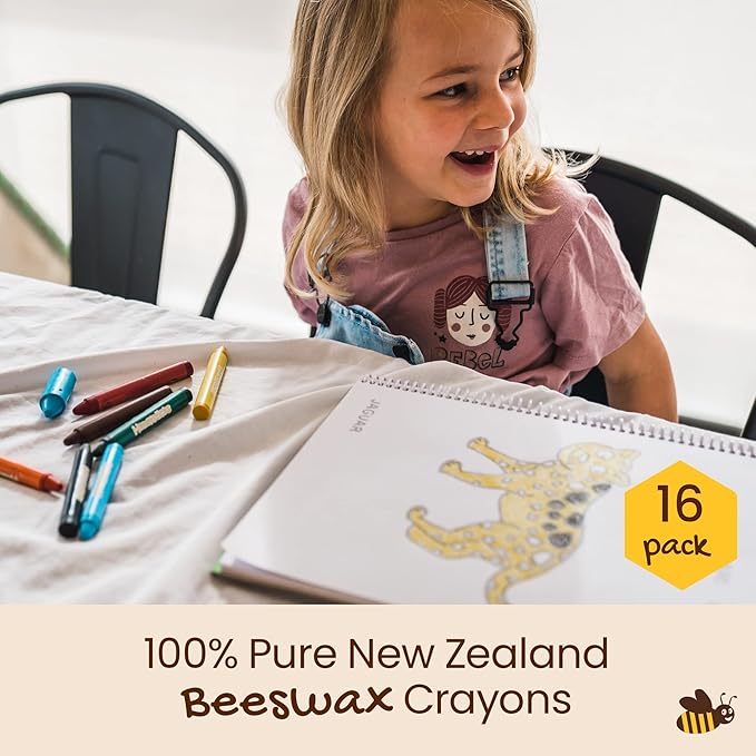 Honeysticks Jumbo Crayons (16 Pack) - Non Toxic Crayons - 100% Pure Beeswax and Food Grade Colors - 16 Bright Colors - Large, Easy to Hold and Use - Preschool Art Supplies for Toddlers/Kids 3-5, 4-8