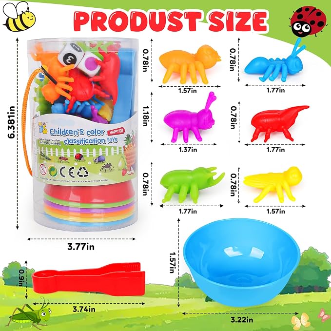 Counting Insects Matching Toys with Sorting Bowls and Games Dice Montessori Preschool Educational Activities Learning Color Sorting Fine Motor Skills Sensory Toys Birthday Gifts for 3 4 5 Year Old - Image 4