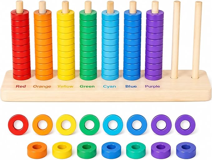 Montessori Wooden Color Sorting Stacking Toys, Montessori Toys Rainbow Rings Game with 70 Pieces, Fine Motor Skills Learning Toy, Educational Preschool Gift for Boys Girls Age 3 4 5+ by TFHUGFHG