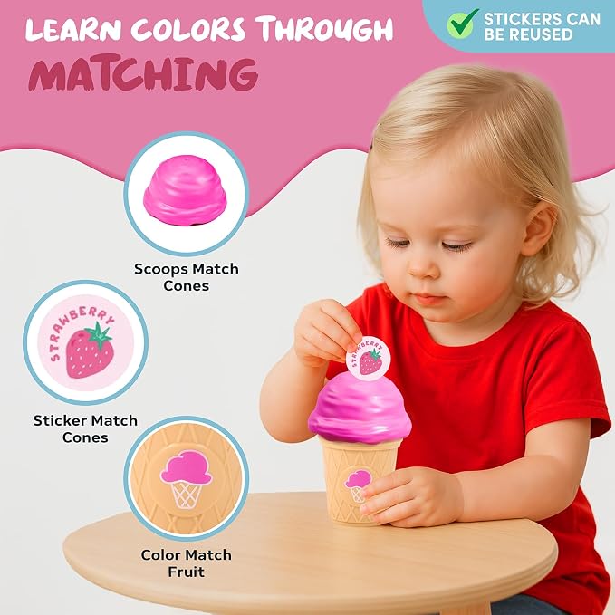 JoyCat Ice Cream Toy Set for Toddlers 1-5,Color Sorting & Stacking Toys - Image 2