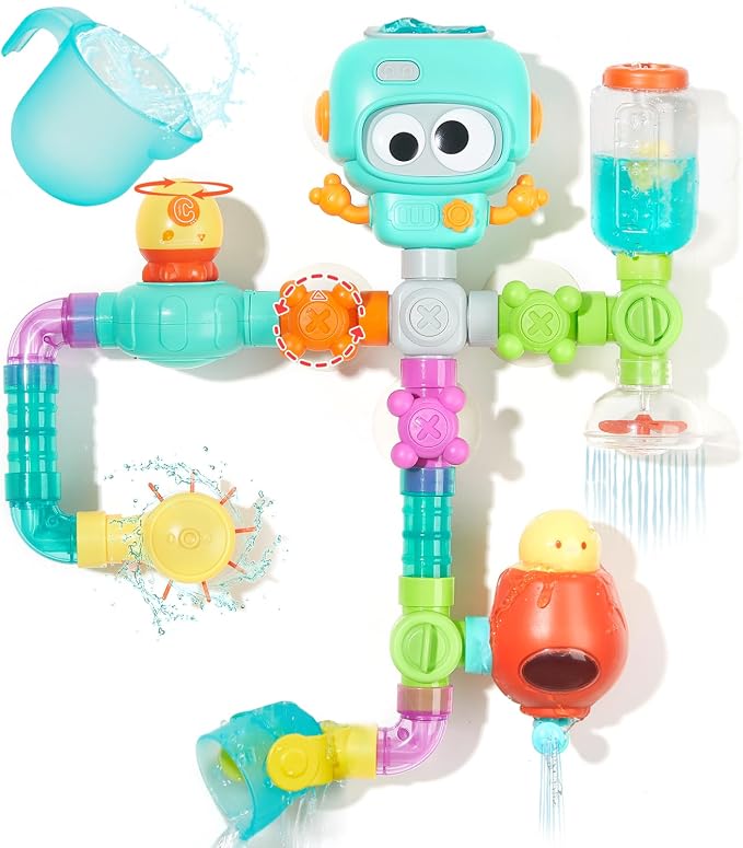 STEM Building Bath Toys for Kids Ages 3-8 | DIY Water Pipe Assembly Kit with Suction Cups | Educational Bathtub Toys for Toddlers 3+ | Creative Tub Time Birthday Gifts for Boys & Girls by EazierWizter