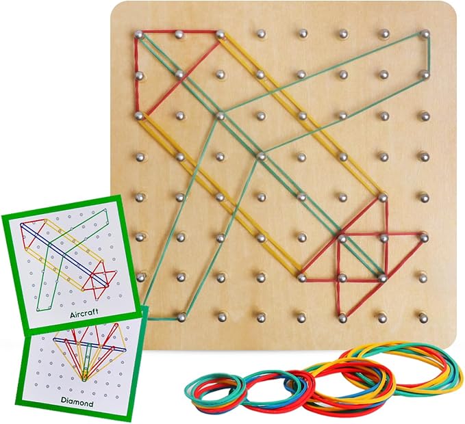 Wooden Geoboard, Montessori STEM Toy with Pattern Blocks for Kids Ages 3+ - Image 8