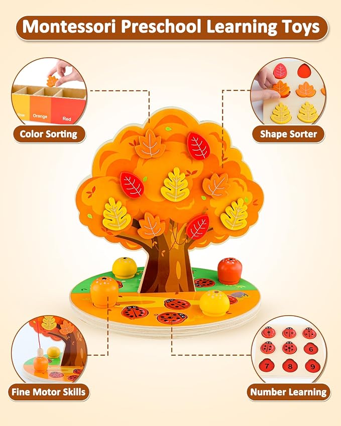 Montessori Wooden Sorting Toy for Kids Ages 3-5, Apple Tree Learning Toy - Image 4