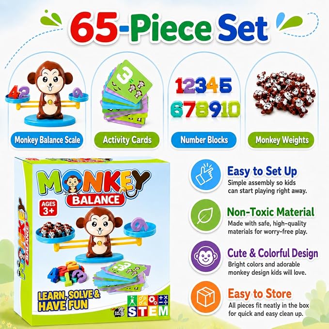 CozyBomB™ Monkey Scale Balance Toy, Number Counting Math Games - Image 4