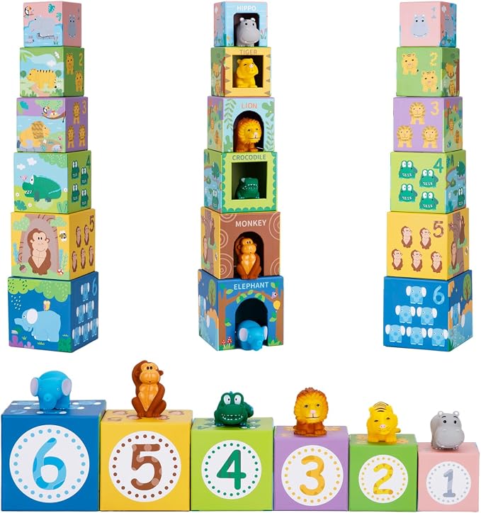 Sorting and Stacking Toys Blocks for Toddler Gifts 1-3, Soft Safari Animal - Image 2
