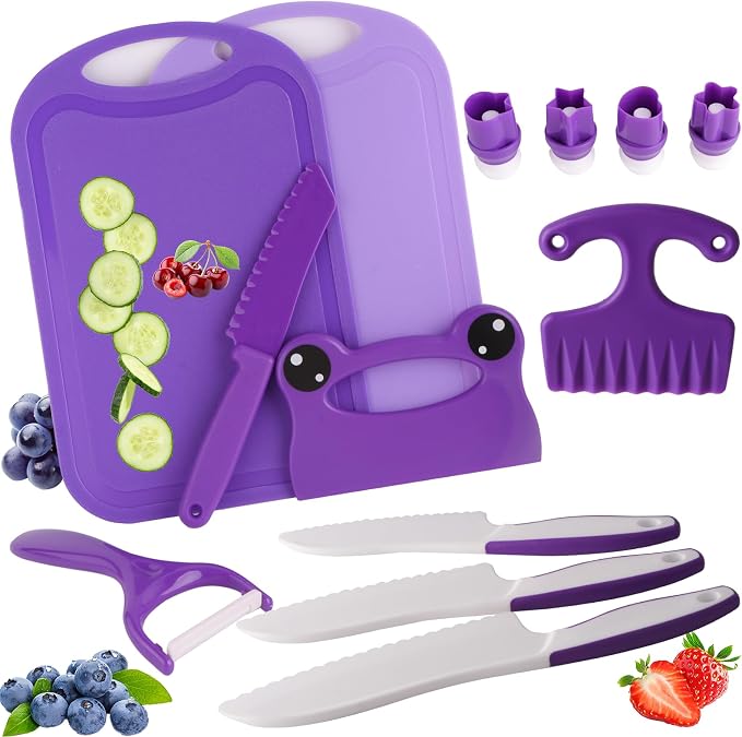 Montessori Kids Knife Set for Real Cooking – Safe Kitchen Tools, Toddler Cooking Toys for Ages 4-10, Birthday Gift for Girls & Boys, Educational Cutting Set by WaterSummer