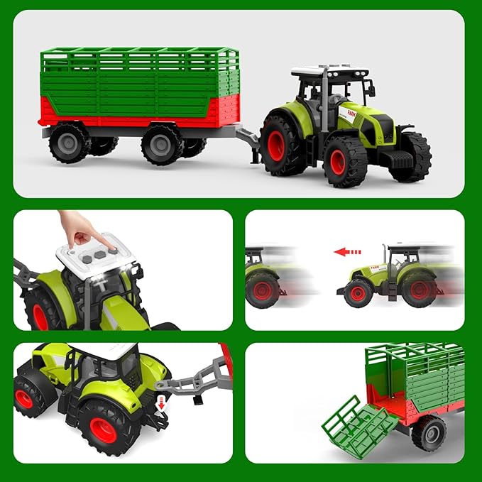 Dwi Dowellin Farm Animal Toys Set,69 Pcs Farm Toys with Tractor with Trailer,Horse Stable Grain Bins Horse Cow Farmer Figures Fence Playset for Kids Toddlers Boy Girl 3-12 Years Old