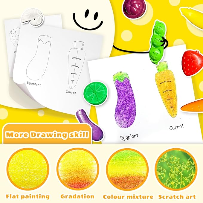 R&DLanci Toddler Crayons 8 Count, Non Toxic Washable Crayons for Toddlers, Unbreakable Easy-Grip Vegetable & Fruit Shaped Crayon for Little Hands, Art and Craft Supplies for Kids