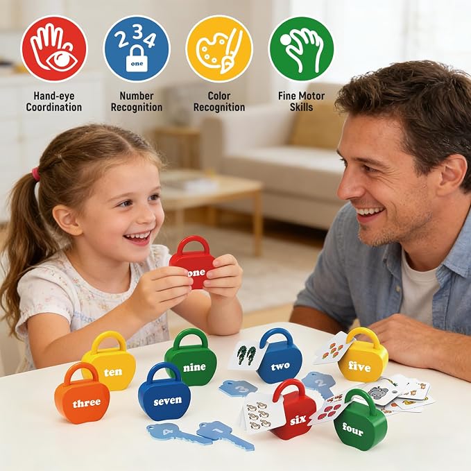 Montessori Lock and Key Toddler Toys, Cause and Effect Sensory Learning Toys for 1 2 3 Year Old, Number Counting & Matching Game, Fine Motor Skills Preschool Travel Activities - Image 5