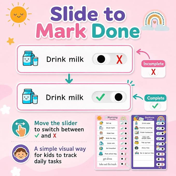 2PCS Visual Chore Chart for Kids, Kids Schedule Checklist, to Do Task for Kids (1 Morning Checklist Boards, 1 Bedtime Checklist Boards) - Image 3