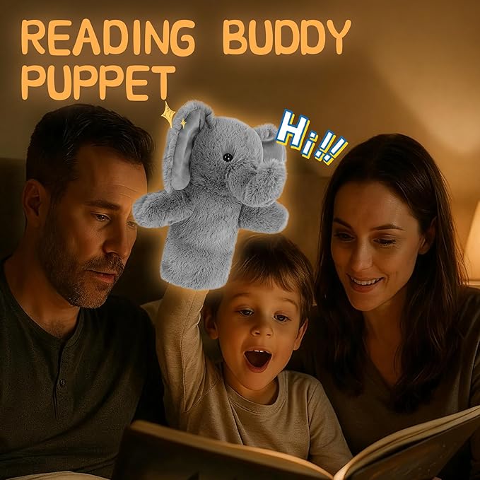 Puppet for Kids Adults Big Ears Plush Animal Educational Sensory Toy Soft Washable Stuffed Storytelling Tool Family Fun Elephant
