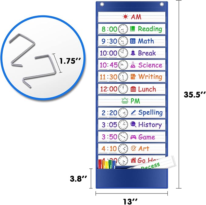 Daily Schedule Pocket Chart, Visual Schedule for Kids, Blue - Image 4