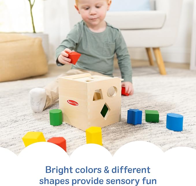 Melissa & Doug Shape Sorting Cube - Classic Wooden Toy With 12 Shapes - Image 5