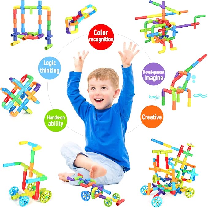 250 Pcs Tubular Pipes & Spout STEAM Interlocking Educational Building Blocks Set, Kids Tube Locks Construction Set with Storage Box, Idea Book, Preschool Educational Toy Gift for Toddlers Age 3+ - Image 5