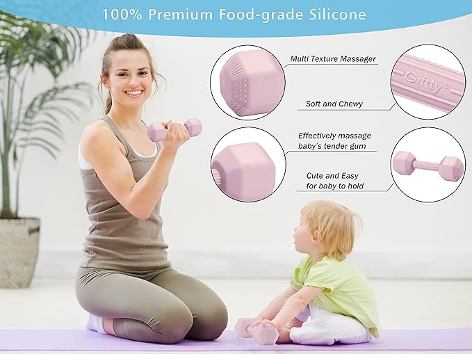 Giftty Baby Dumbbell Toy - Silicone Infant Rattle Teething Toy Teether Toddler Sensory Toy Durable Safe Exercises Workout Weight - Great Gift for Girls and Boys (1pcs 4.8oz - Gray)