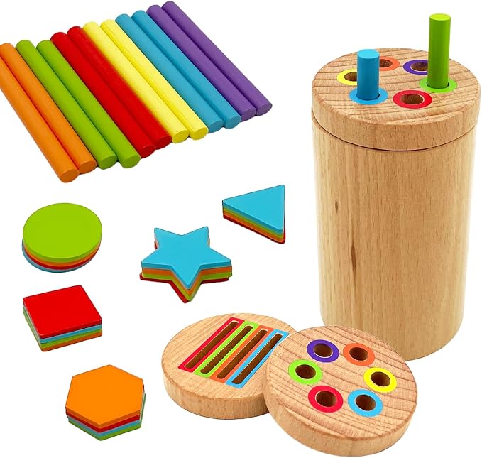Montessori Shape & Color Sorting Montessori Toys for Toddlers 3, Wooden Fine Motor Skills Sensory Toy Preschool Learning Toys Travel Gift for Boys and Girls (Wooden Set) by Unknown