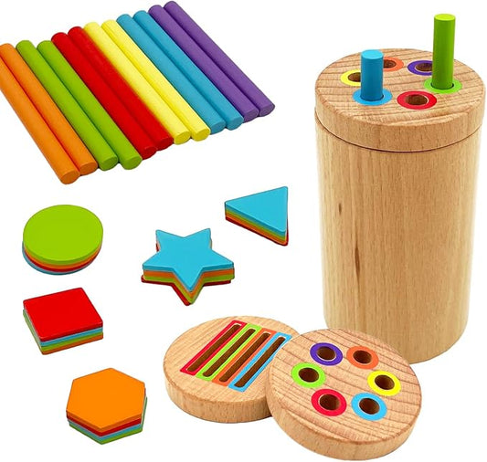 Montessori Shape & Color Sorting Montessori Toys for Toddlers 3, Wooden Fine Motor Skills Sensory Toy Preschool Learning Toys Travel Gift for Boys and Girls (Wooden Set) by Unknown