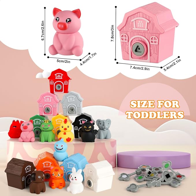 Grarain Toddler Farm Animals Toys, Upgraded Keys Barn Match Game, Montessori Educational Color Shape Sorting & Counting Learning Toy for Kids Boys Girls 3-6 Year Old, Fine Motor Gifts - Image 4