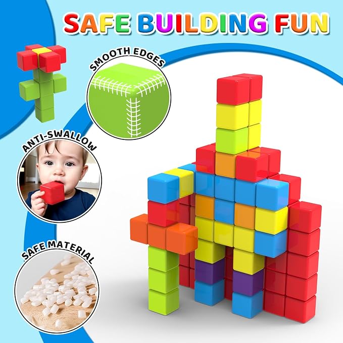 Magnetic Building Blocks, 1.65 inch Large Stacking Cubes for Toddlers - Image 2