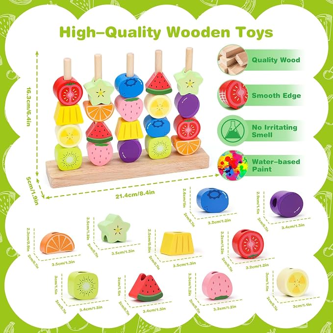 Appoft Montessori Wooden Beads Mastery Kit: Fine Motor Skills Builder for Toddlers 2-5 Stacking Blocks Lacing Beads Travel Learning Toys STEM Gifts for 2 3 4 5 Year Old Boys Girls Toys for Ages 2-4 - Image 6