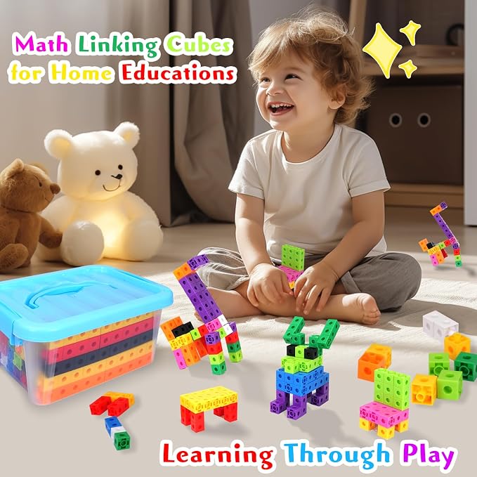 300 Pcs Linking Cubes for Kids - Counting Blocks with Storage Boxes, Connecting Cubes Math Manipulatives for Preschool & Elementary Aged Kids - Image 5