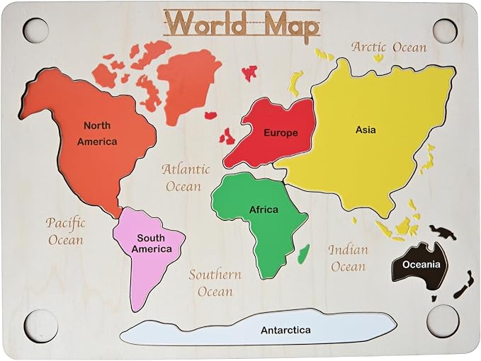 Handmade Montessori Continent Map Puzzle – Wooden Educational Geography Toy Made in Canada by CANMOMMontessori