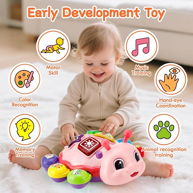 Musical Baby Toys, Infant Light up Music Toys Tummy Time Development, Crawling Toy for 6 7 8 9 10 11 12+ Month Old, Christmas Birthday Gifts for Babies Girls