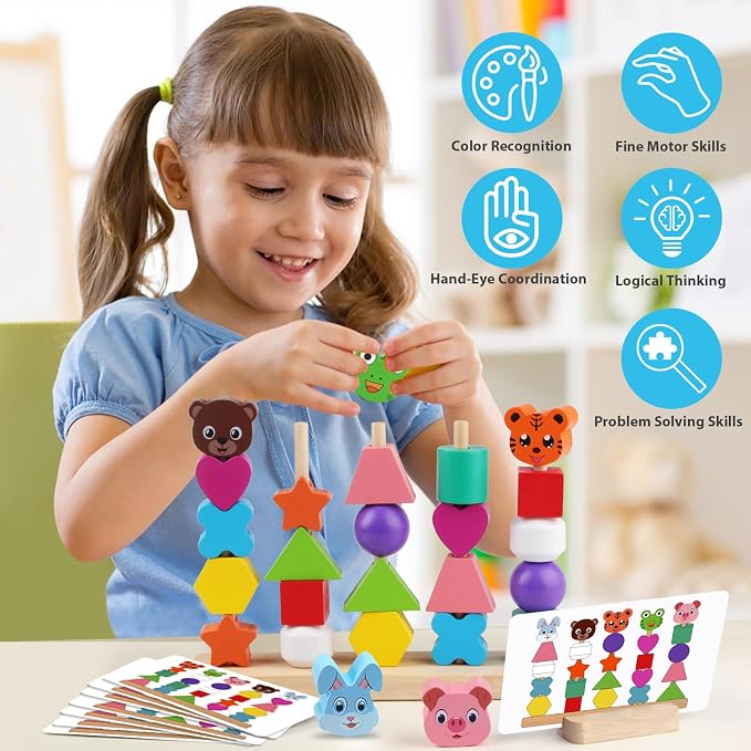 Vinlon Montessori Toddler Game Toys for Boys Girls 2 3 4 Years Old, Cute Animal Vivid Colors Shape Sorting & Stacking Toy Building Blocks Early Learning Educational Toys Easter Basket Stuffers - Image 3