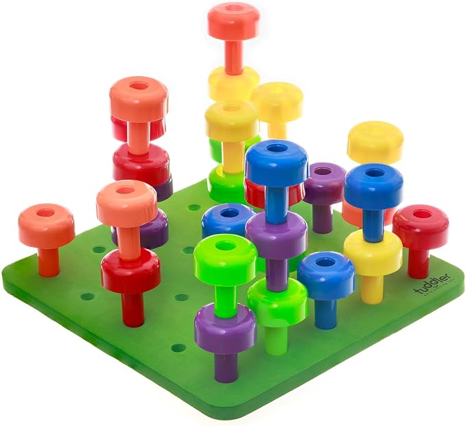 Toddler Peg Board Sensory Montessori Fine Motor Skills Educational Toys - 30 Stackable Pegs + Pattern Card + Drawstring Backpack + E-Book - Image 2