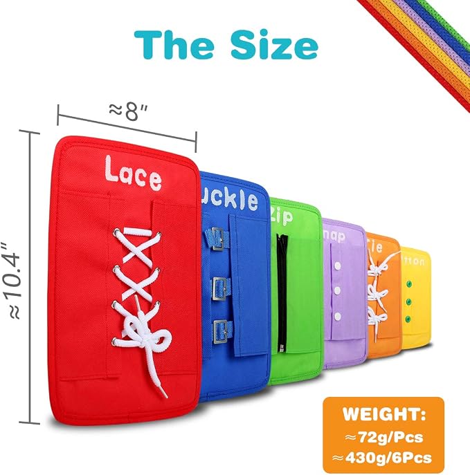 YHZAN Learn to Tie Your Shoes Dressing Board Montessori Mobile Sensory Board Travel Therapist Life Skills Development Toy - Zip,Button,Snap,Buckle,Lace & Tie for Preschool Toddler 3-8 Years Old - Image 6