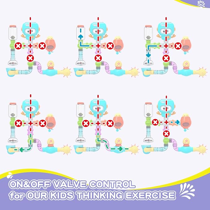 STEM Building Bath Toys for Kids Ages 3-8 | DIY Water Pipe Assembly Kit with Suction Cups | Educational Bathtub Toys for Toddlers 3+ | Creative Tub Time Birthday Gifts for Boys & Girls - Image 6