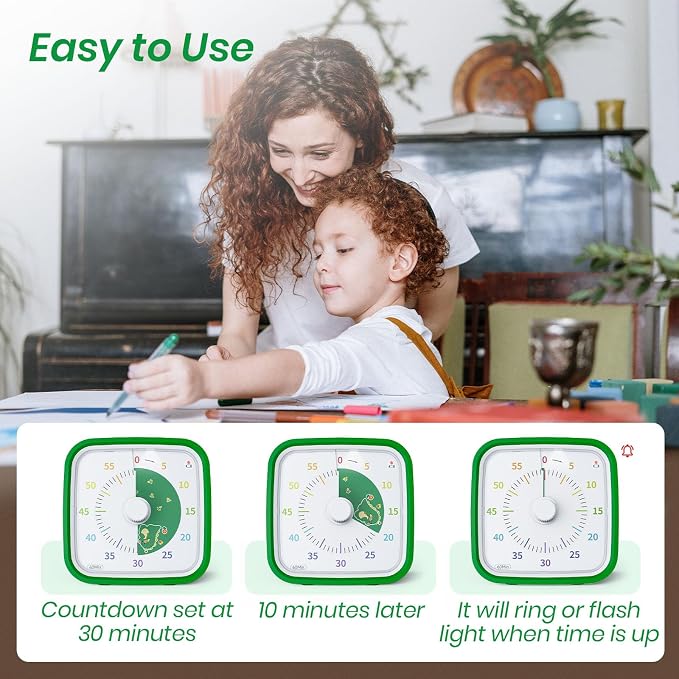 Yunbaoit Dinosaur Visual Timer for Kids, 60-min Countdown Timer, Green - Image 3