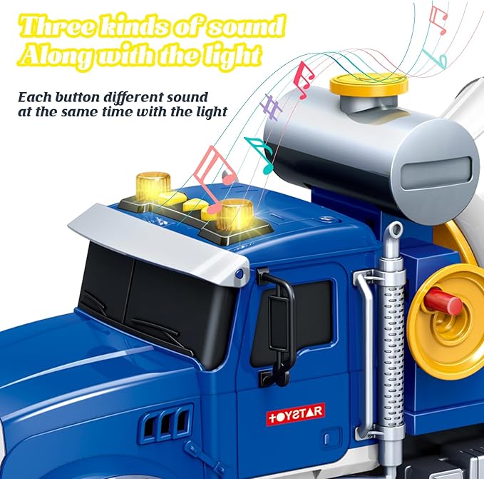 Friction Powered Cement Mixer Truck Toy for Kids with Lights & Sounds, Large Construction Vehicle for Boys Girls Ages 3 4 5 6 7 Years Old