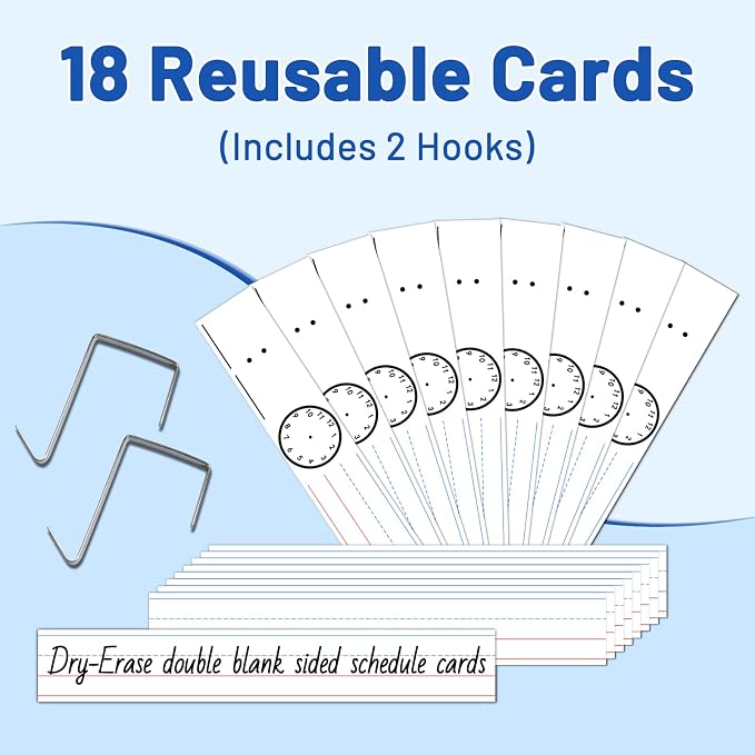 AKAYOK Daily Schedule Pocket Chart — 13+1 Pocket Visual Schedule for Kids, Includes 18 Double-Sided Blank Reusable Dry-Erase Cards, Daily Planner with Hourly Schedule for Classroom, Office, Home, School Activities (Black) - Image 3