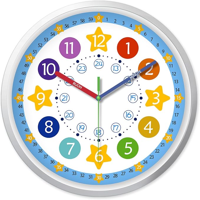 XFM Blue Kids Wall Clock 8 Inch Silent Space Theme by XFMWallClock