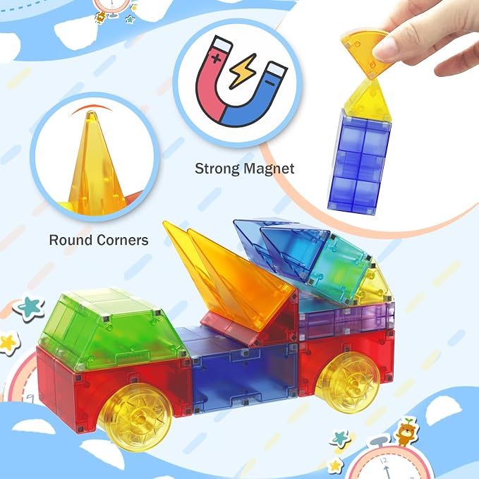 Huaker 66Pcs Magnetic Building Blocks, Translucent 3D STEM Toys for Age 3+ - Image 2
