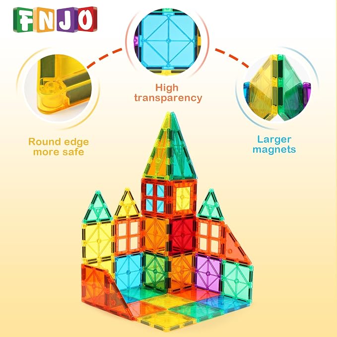 FNJO Magnetic Tiles, 52 PCS Magnet Building Set, Magnetic Building Blocks,Construction STEM Toys for Kids - Image 2