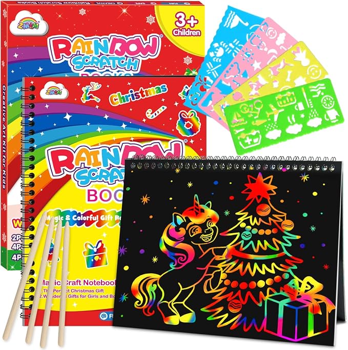 ZMLM Scratch Paper Art-Crafts Gift: 2 Pack Rainbow Notebooks Supplies Toys by ZMLM