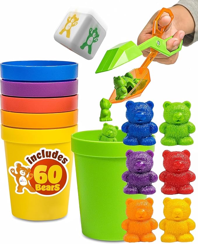 Skoolzy Counting Bears Set - 70 Pc Color Sorting Sensory Toys for Toddlers 3-4 - Montessori Toys for 3 Year Old - Autism Toys for Toddlers 3-4 - Color Sorting Toys for Toddlers Learning + Education by Skoolzy