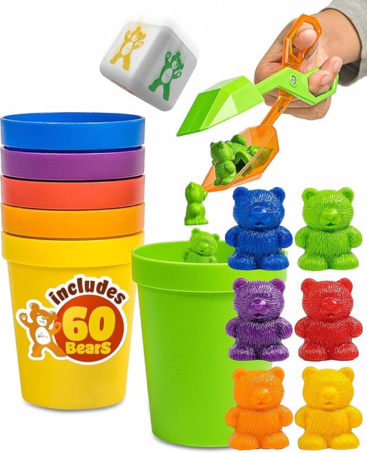 Skoolzy Counting Bears Set - 70 Pc Color Sorting Sensory Toys for Toddlers 3-4 - Montessori Toys for 3 Year Old - Autism Toys for Toddlers 3-4 - Color Sorting Toys for Toddlers Learning + Education by Skoolzy