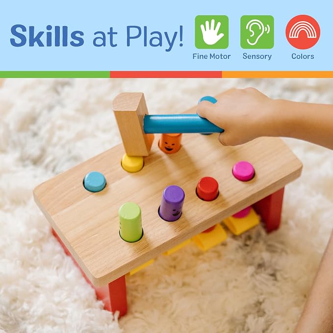 MeMelissa & Doug Deluxe Pounding Bench Wooden Preschool Learning Toy with Mallet Classic Wooden Toddler Toys for Ages 2+Lissa & Doug Deluxe Pounding Bench Wooden Preschool Learning Toy with Mallet - Image 5