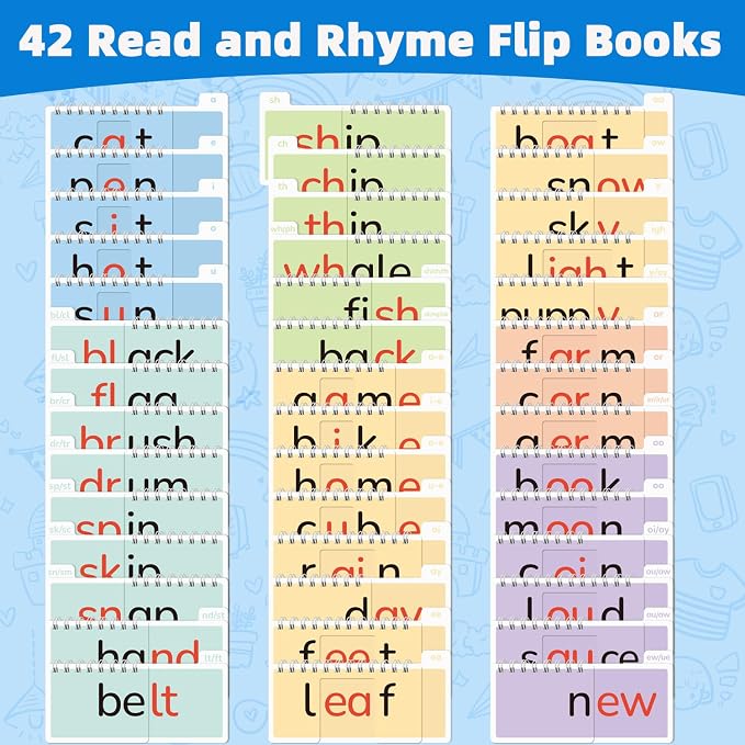 42 Read and Rhyme Flip Books,Phonics Word Family Build Book Learn to Read Phonics Flash Cards,Sight Words Flash Cards Kindergarten Reading Books,Flip Book Word Games for Preschool Learning Activities - Image 2
